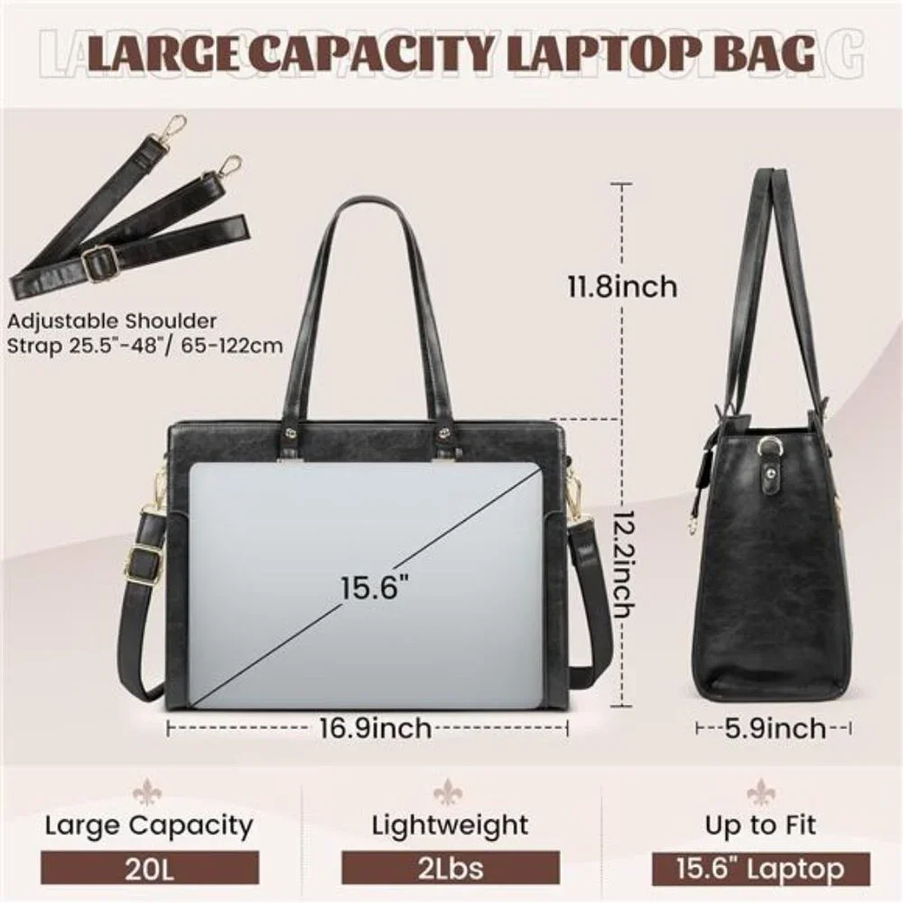 Laptop Bag for Women 15.6 Inch Vintage Leather Professional Work Tote